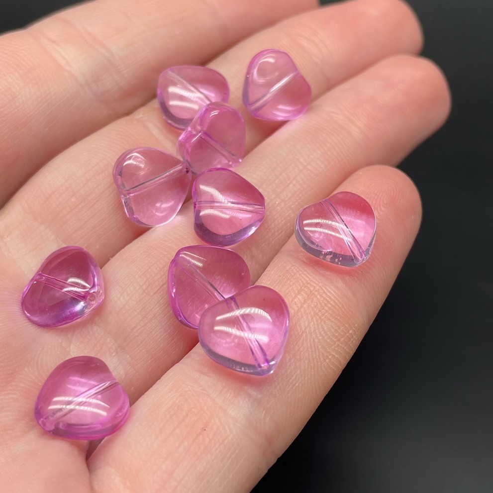 10,5 мм, Стекло сердце фиолетовое  уп.10 шт №1