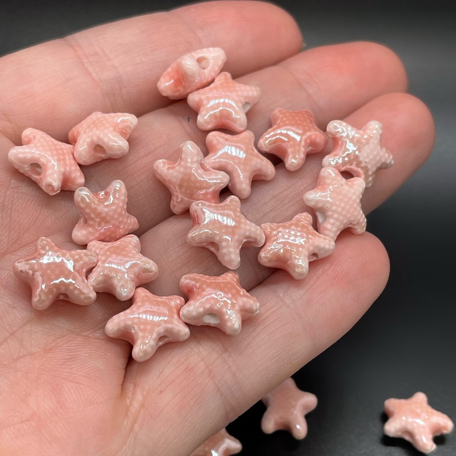 10 мм Бусина морская звезда мини , керамика цвет ярко-розовый 