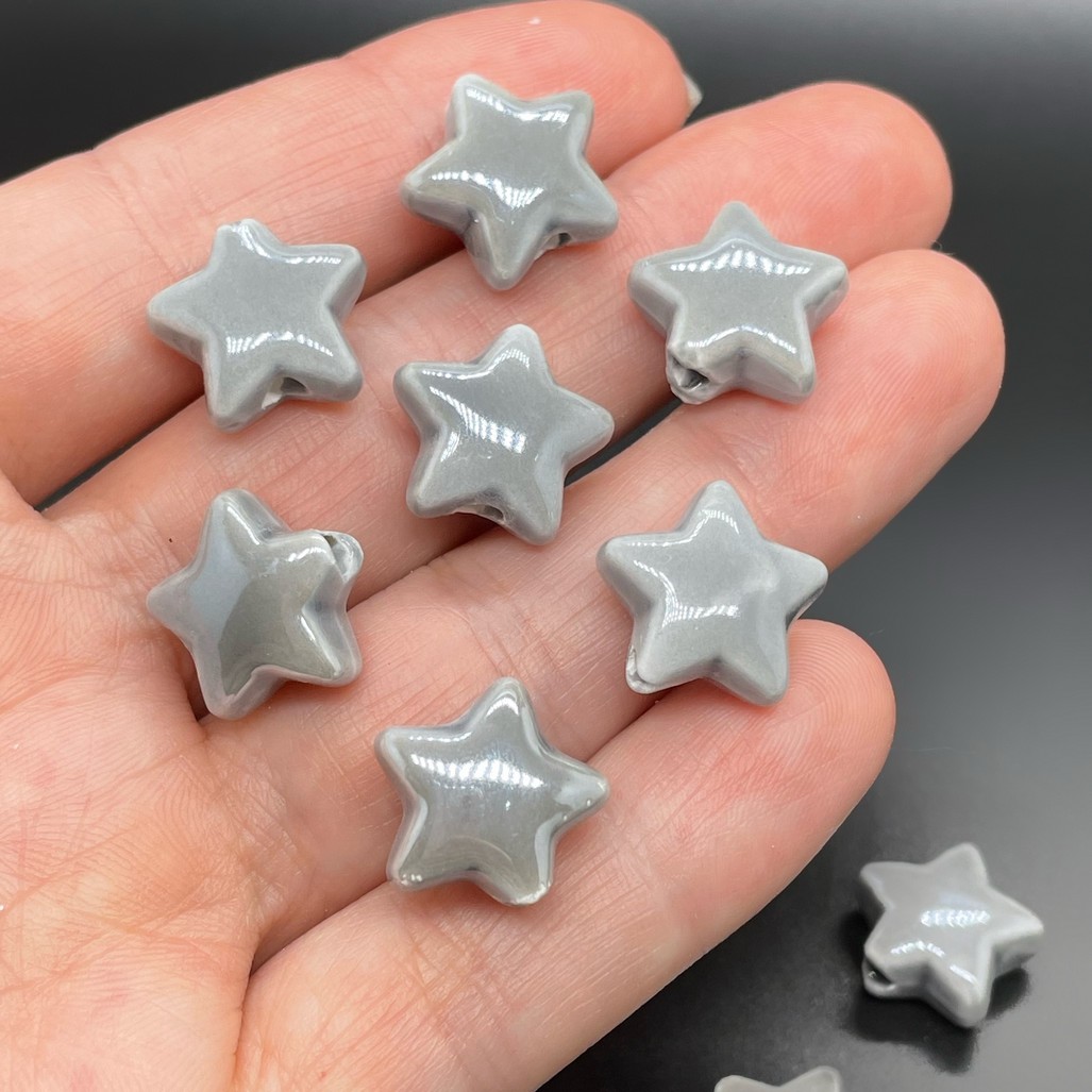 14 мм Бусина звезда, керамика цвет серый 