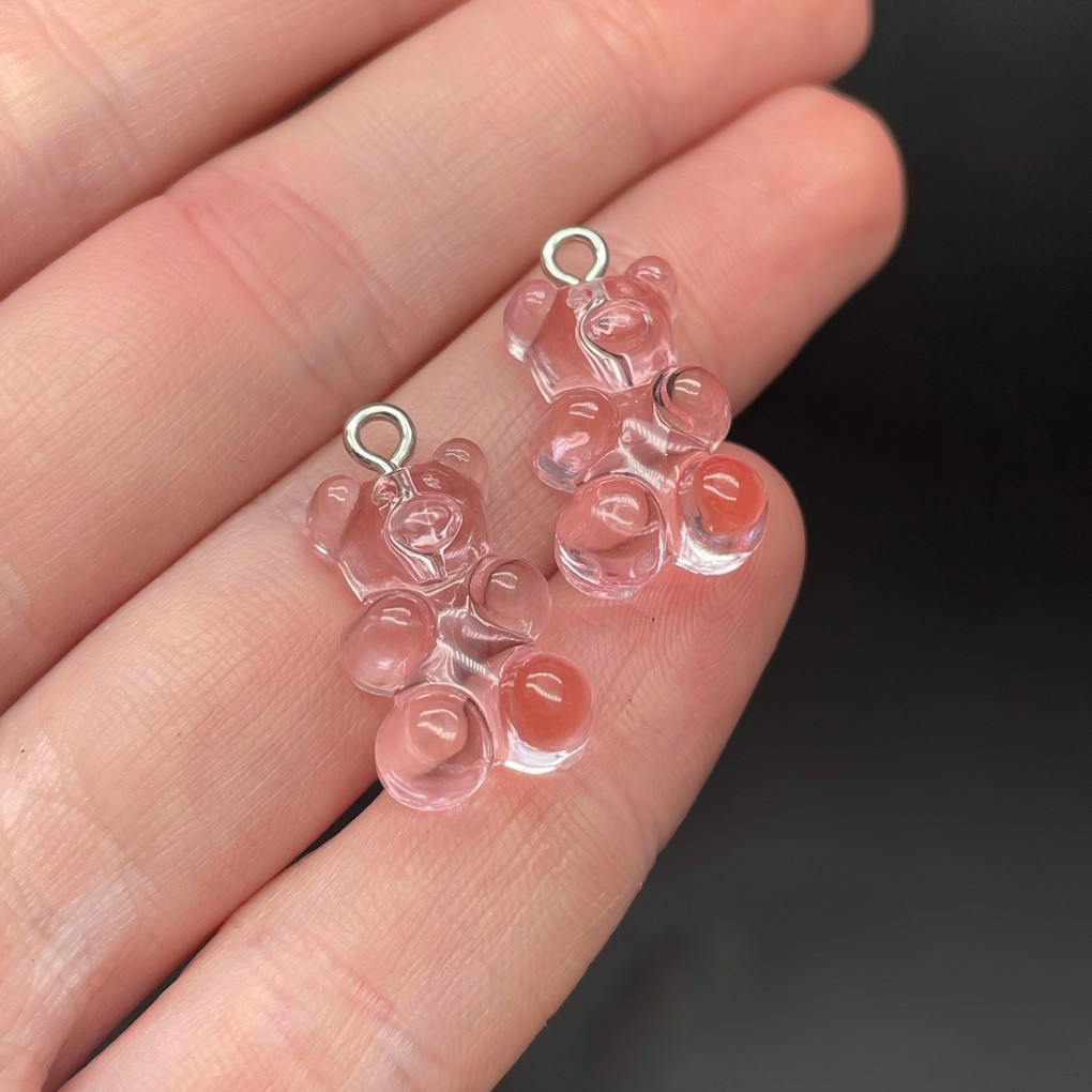 12*21,5мм, Цвет серебро, Подвеска Мишка бледно-розовый прозрачный №2