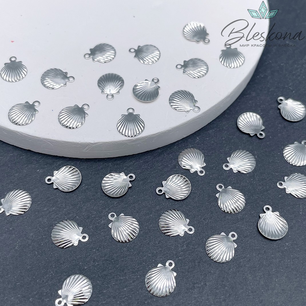 9,5*7,5 мм, Цвет серебро, Подвеска мини ракушка Люкс 