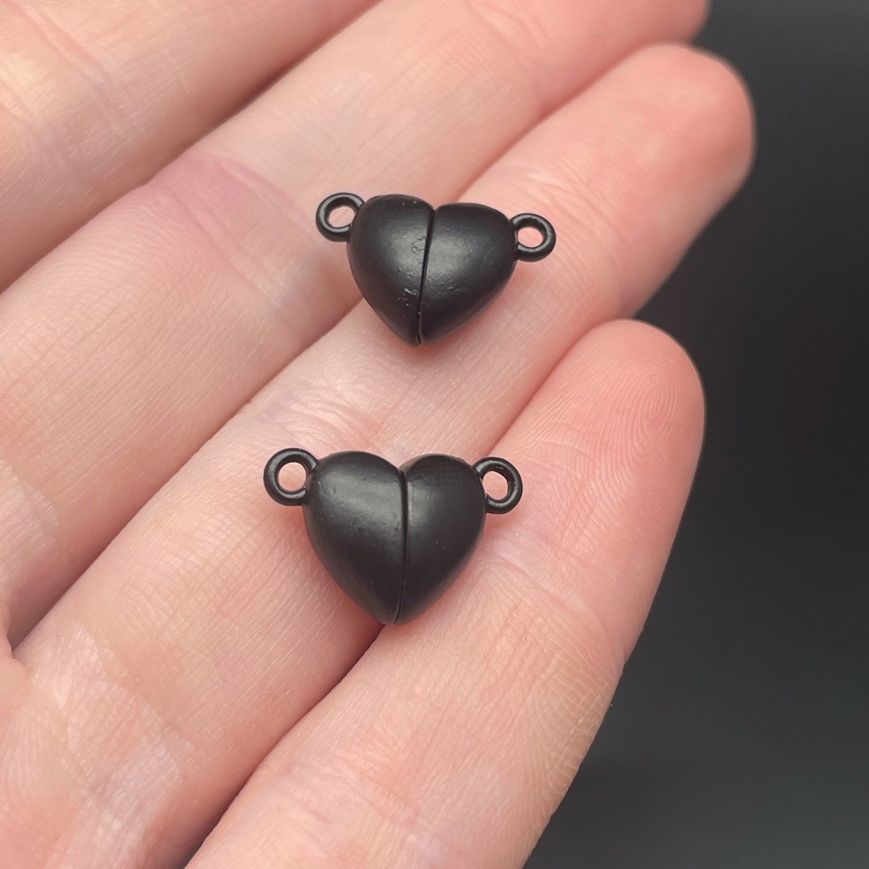 10*15,5мм , Замок магнитный сердце черная эмаль  матовая