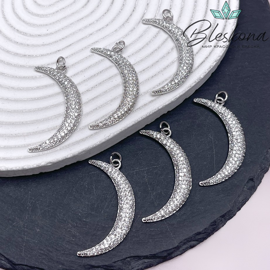 41,5*26 мм Цвет серебро, Подвеска полумесяц с цирконами 