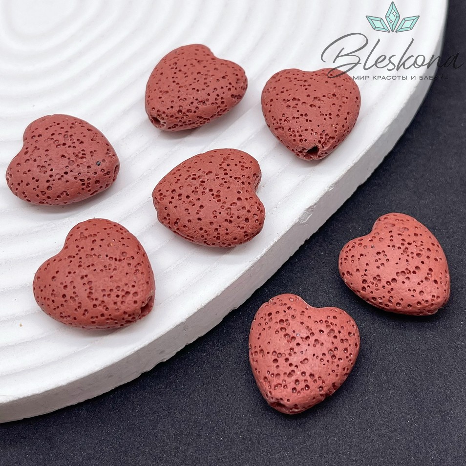 Бусина сердце Лава Вулканическая красное 20*19 мм