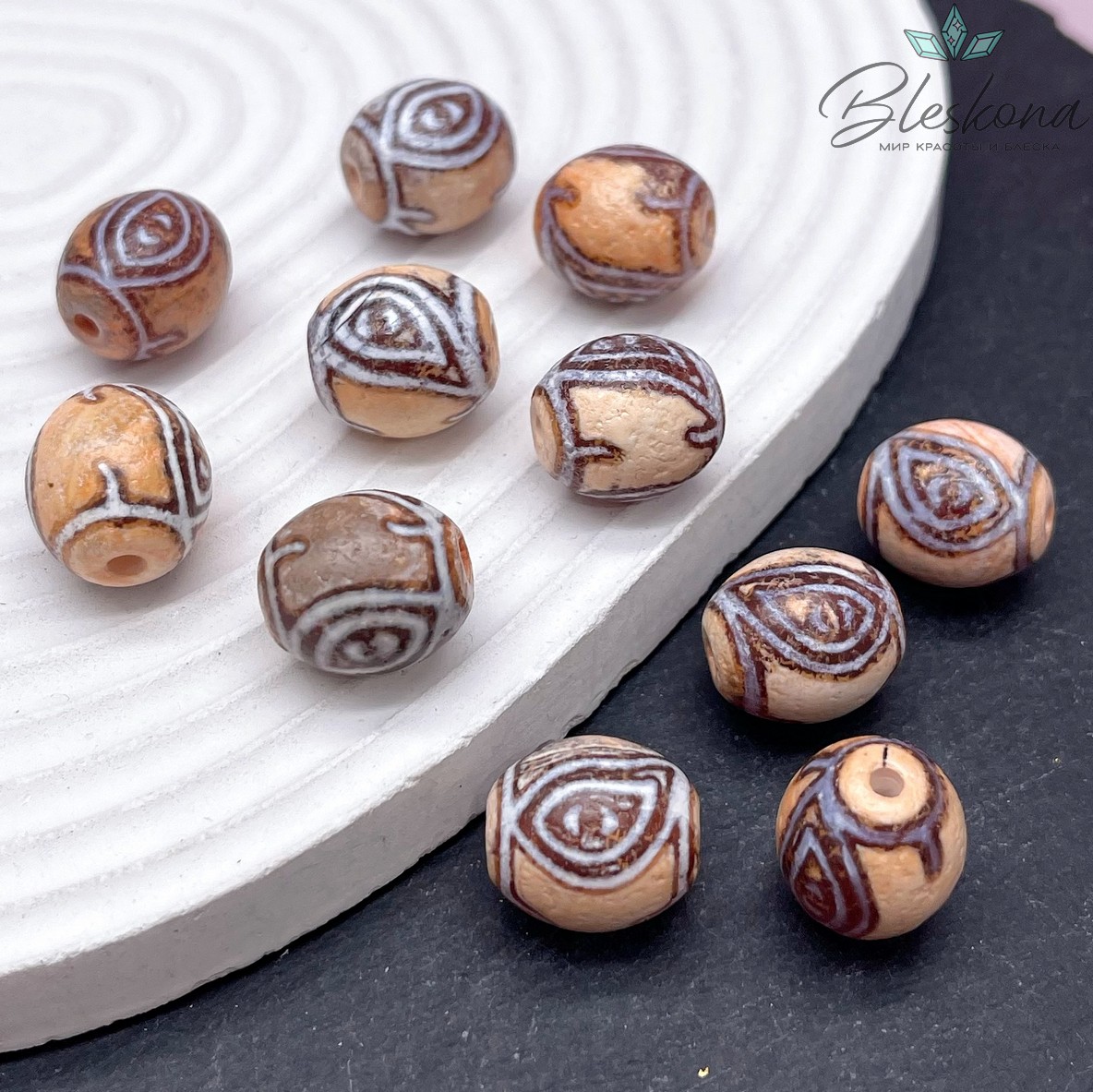 Бусина Дзи 2 глаза Феникса серо-коричневый бочонок 14*14 мм