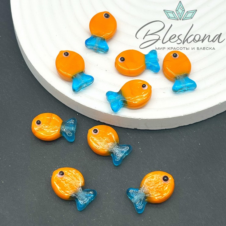 20*12 мм  Бусина рыбка оранжевая