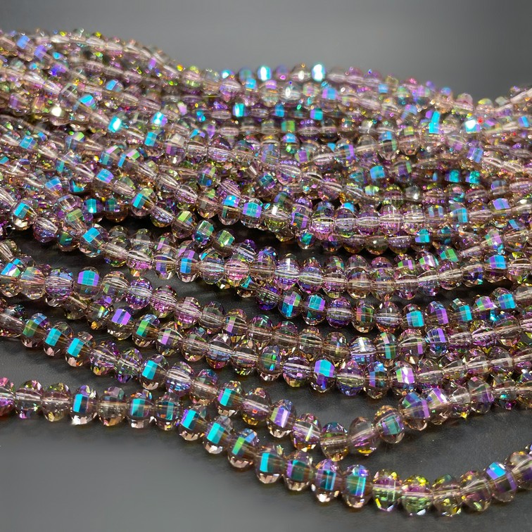 4,5*6 мм Стекло Lux, рондель прямоуг. огр., цвет песочный с радужным переливом