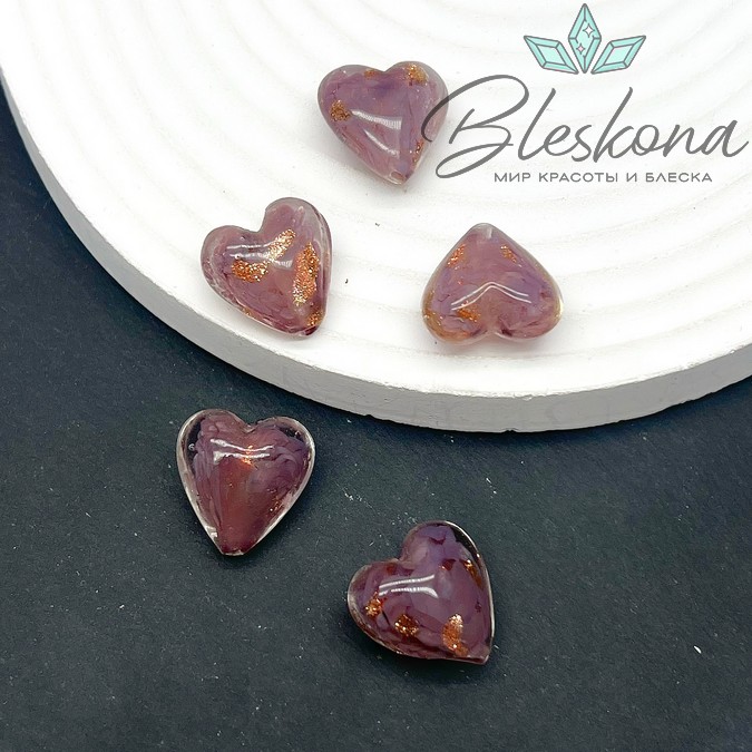 17*16,5 мм Бусина сердце лиловое с золотом