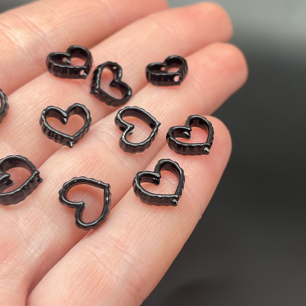 10 мм , Бусина-коннектор сердце черная эмаль уп.10шт 