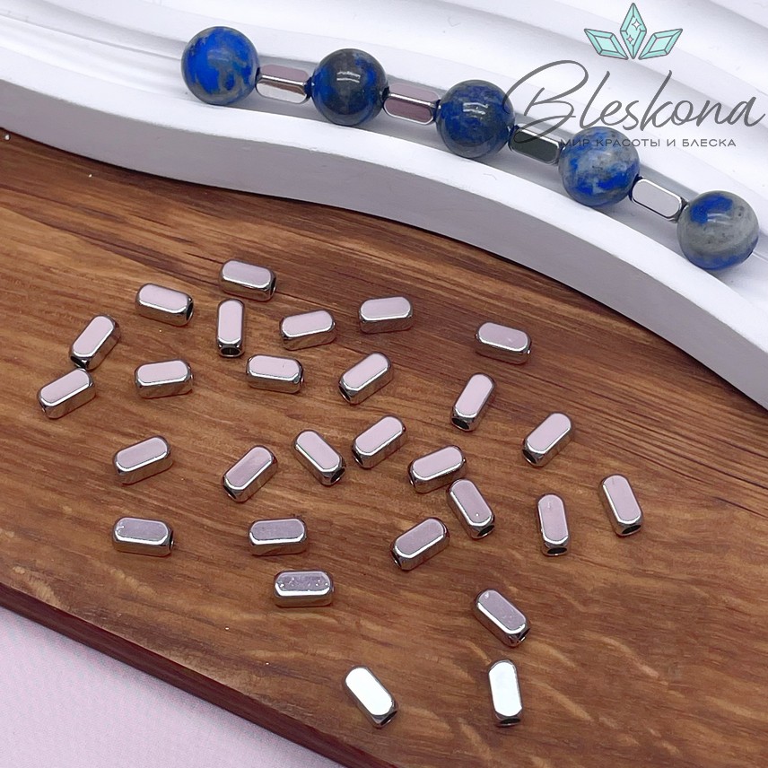 6*3 мм Цвет серебро, Бусина прямоугольник закругленный