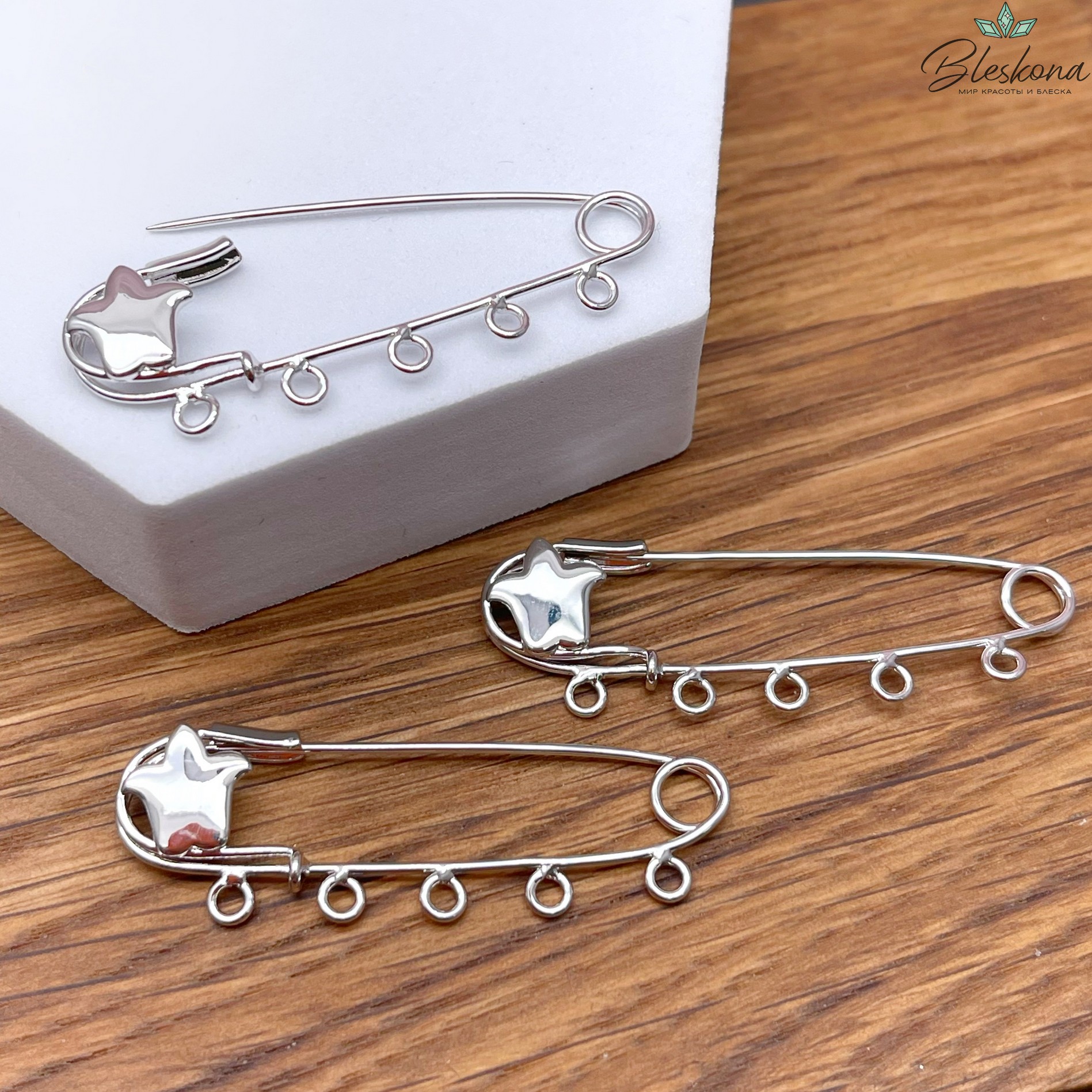 4,5 см Цвет серебро, Основа булавка 5 колец тюльпан Этно