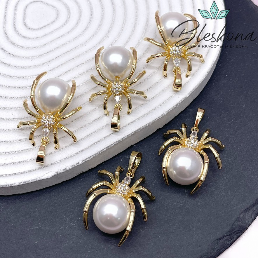 31*27 мм Цвет золото, Подвеска Паук белый с цирконами