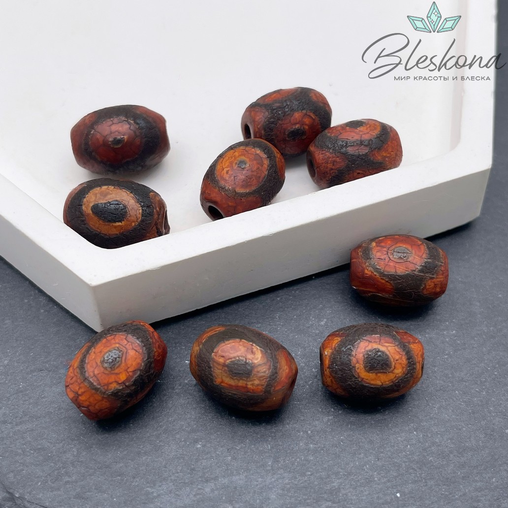 Бусина Дзи 3 глаза черно-коричневый матовый бочонок 10*14 мм