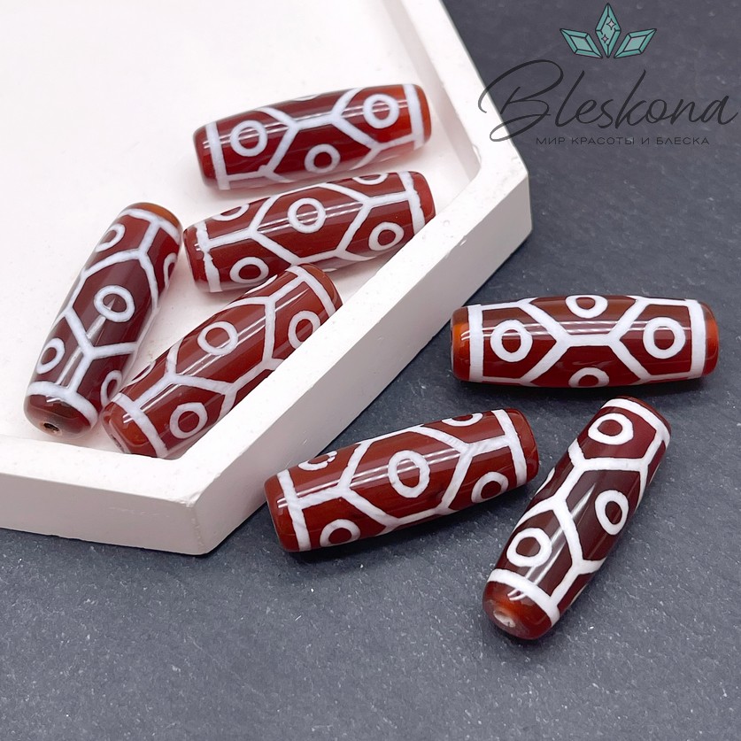 Бусина Дзи 9 глаз черепаха бело-коричневый 30*11 мм