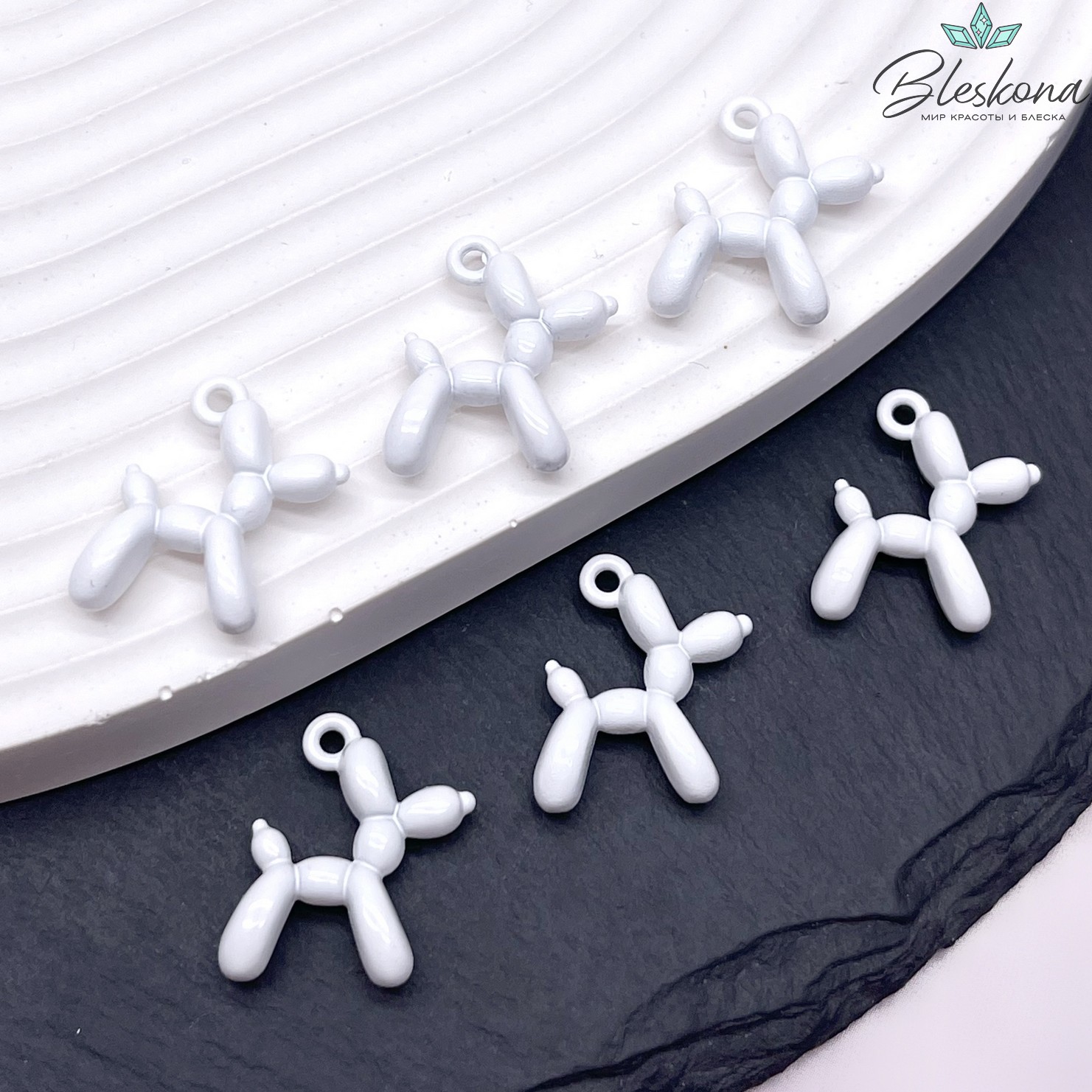 14*18 мм, Подвеска пудель белая эмаль