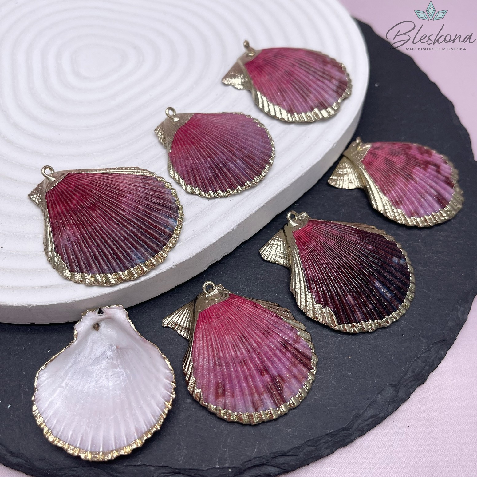 (36-40)*(35-37)мм, Цвет золото, Подвеска Тихоокеанский ситцевый гребешок