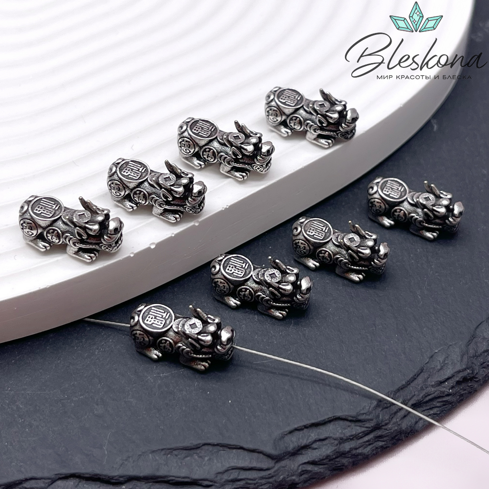 16*7 мм Цвет темное серебро, Бусина  Пи Яо 