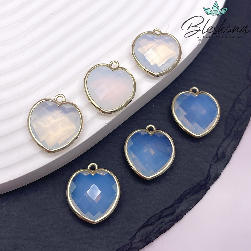 16,3*18,7мм,Цвет золото,Подвеска Сердце Лунный камень имитация огранка