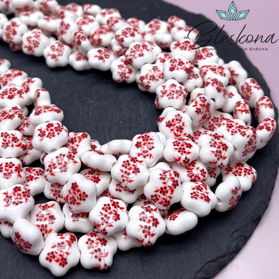 14,5*14 мм Керамика Бусина цветок роспись гжель №10 