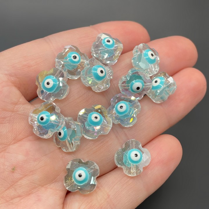 11,5мм, Стекло Lux форма клевер голубой  глаз 