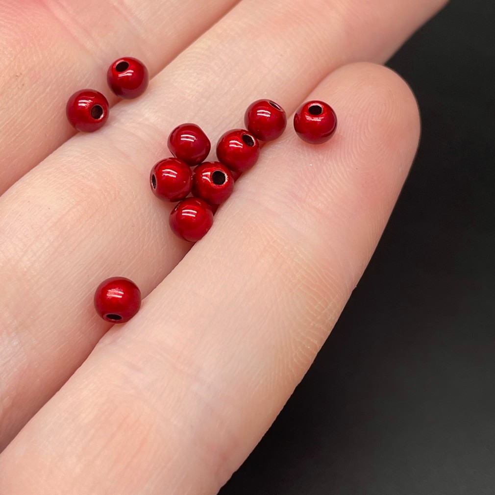 4 мм , Бусина шар красная эмаль уп.10шт