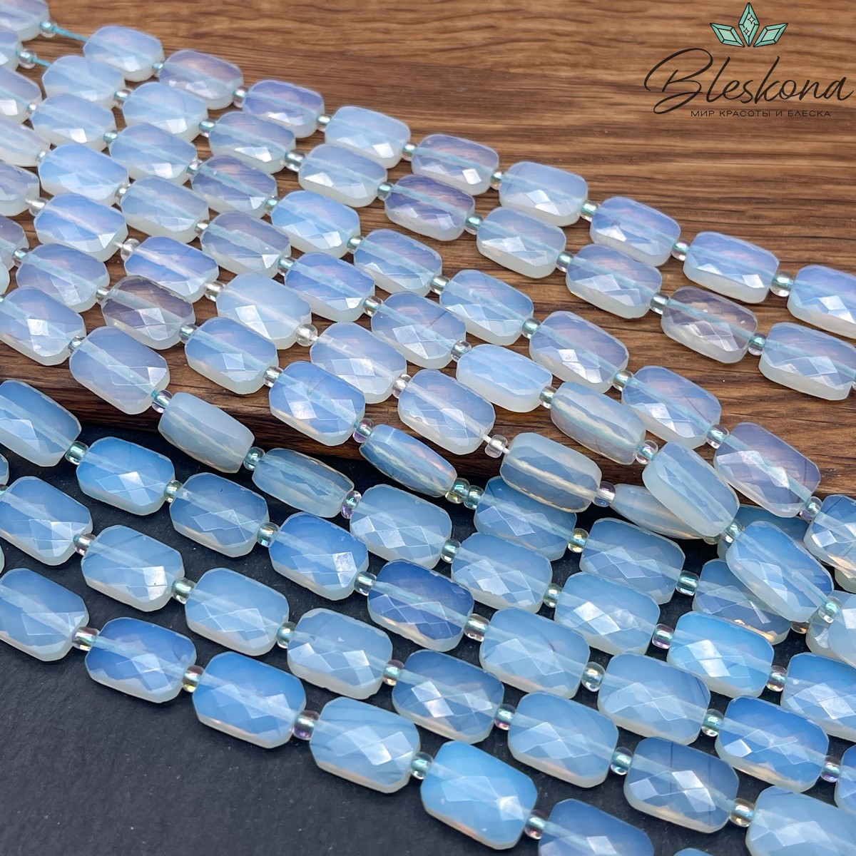 Лунный камень плоский прямоугольник огранка (имитация) 12*8 мм