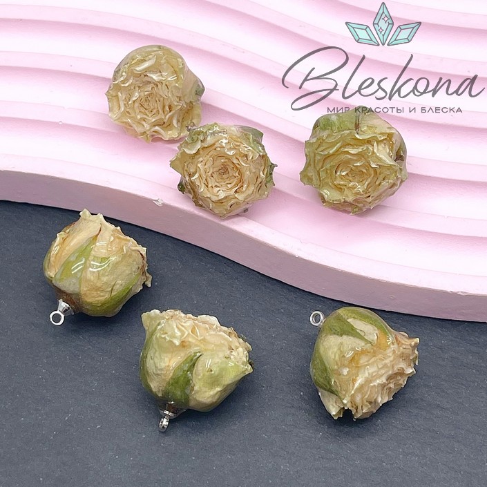 20-26 мм, Цвет серебро, Подвеска роза в эпоксидной смоле №5