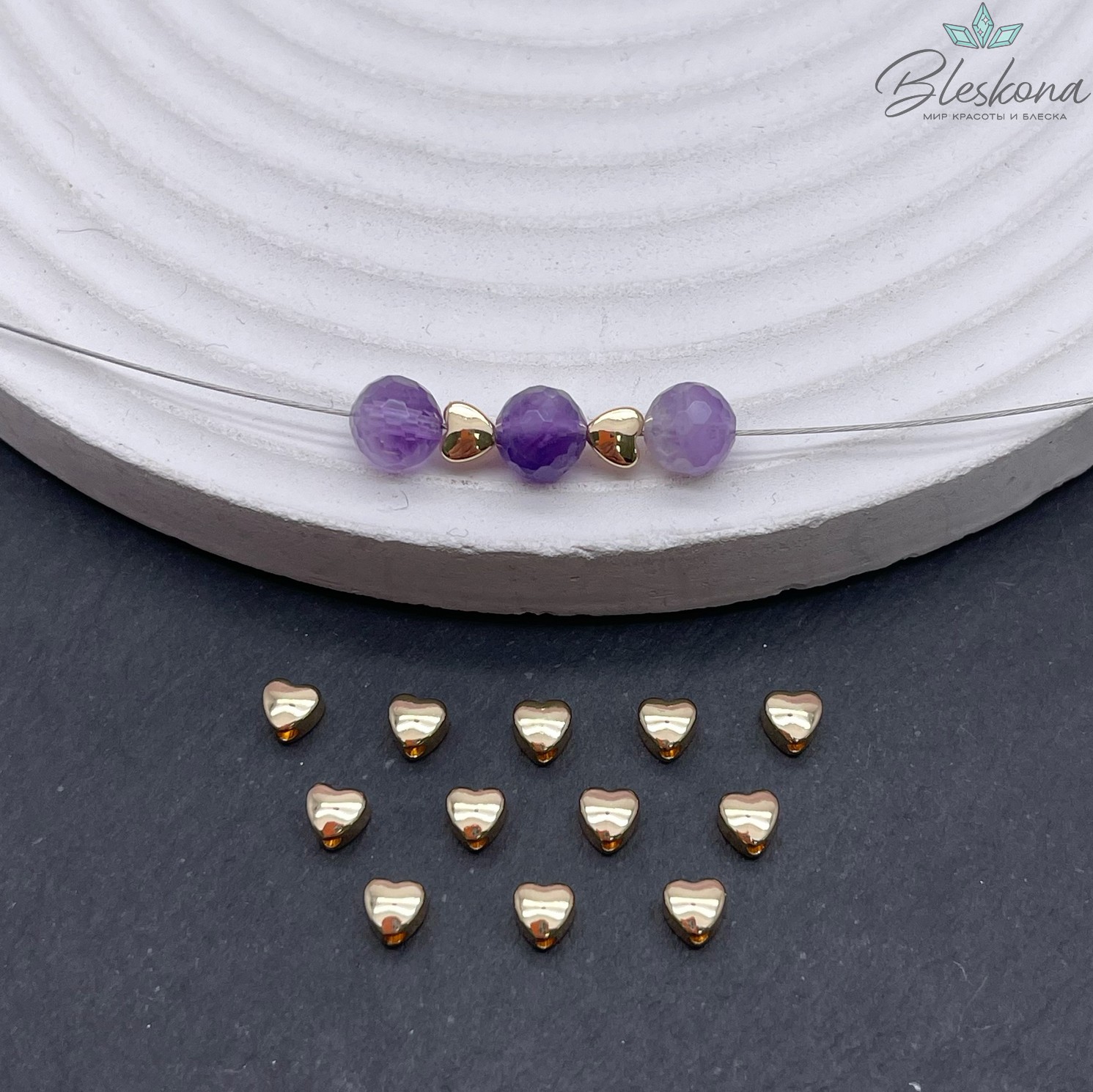 4 мм Цвет золото, Бусина Сердце малое 