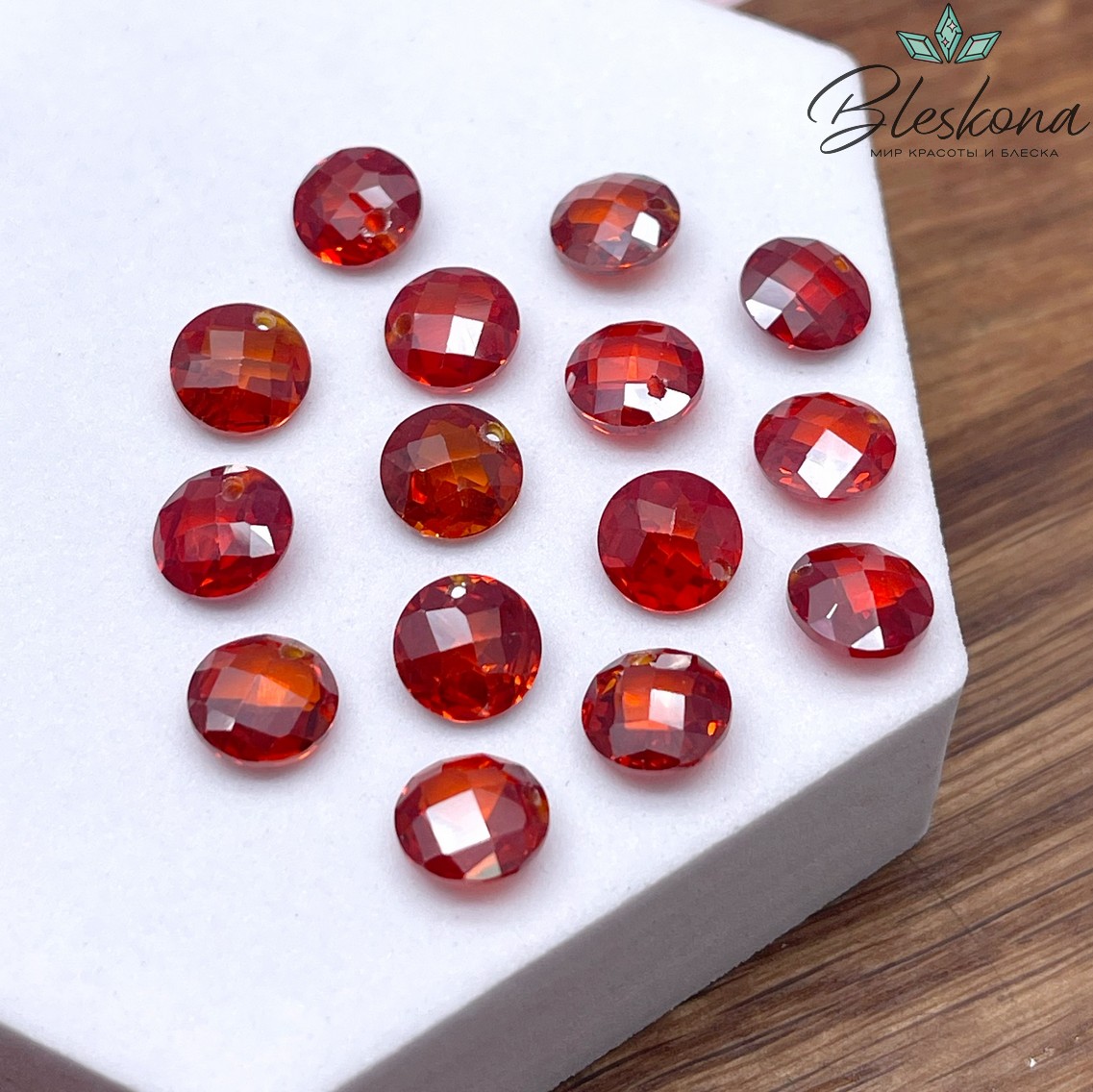 8 мм, Подвеска Циркон круг темно-оранжевый №1 (кубический цирконий, фианит) 