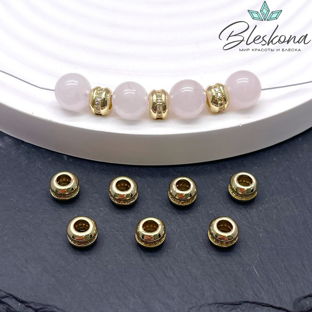 4*6 мм Цвет золото, Бусина - разделитель цирконы  