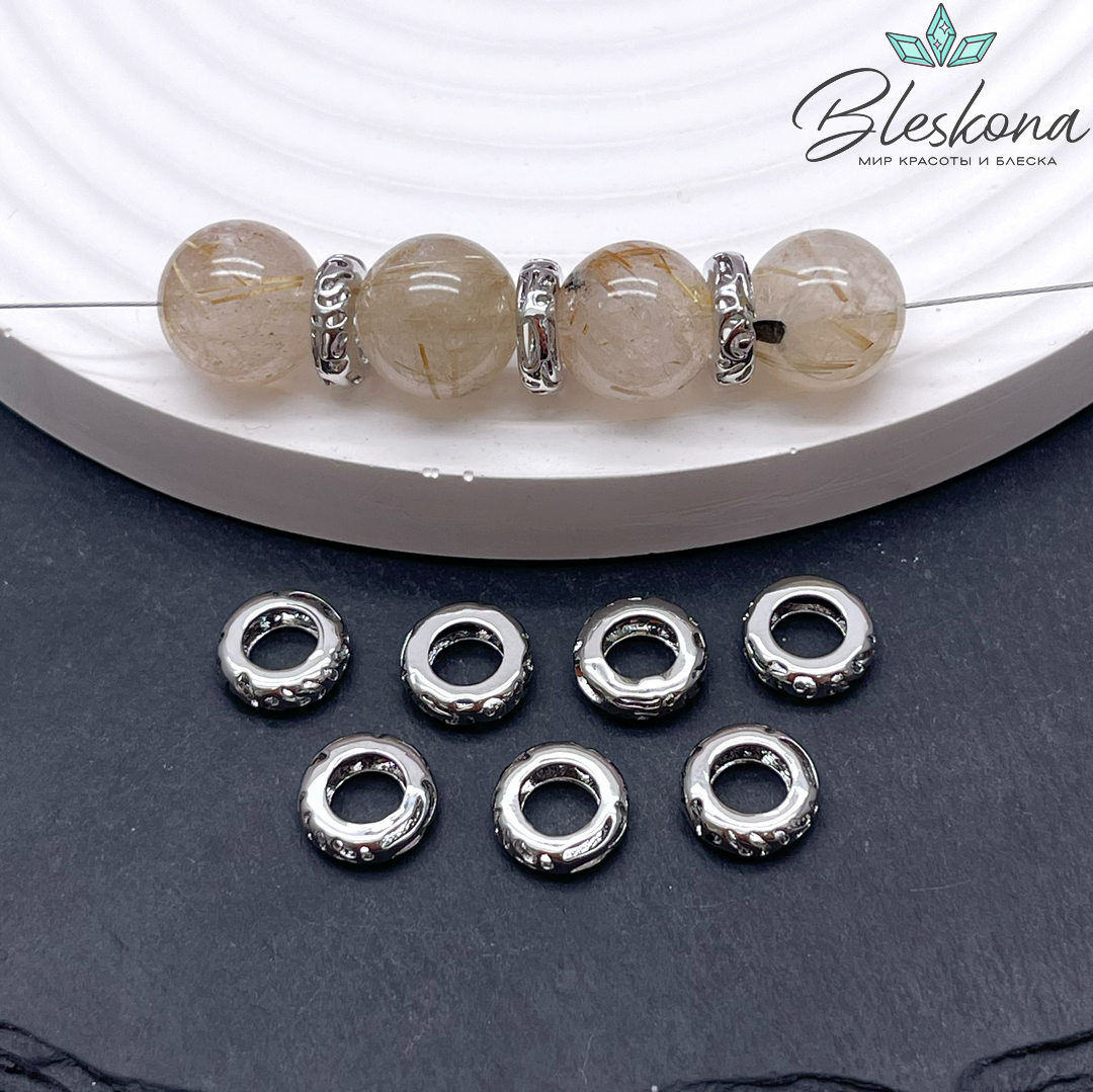 9*3 мм Цвет серебро, Бусина-разделитель резная 