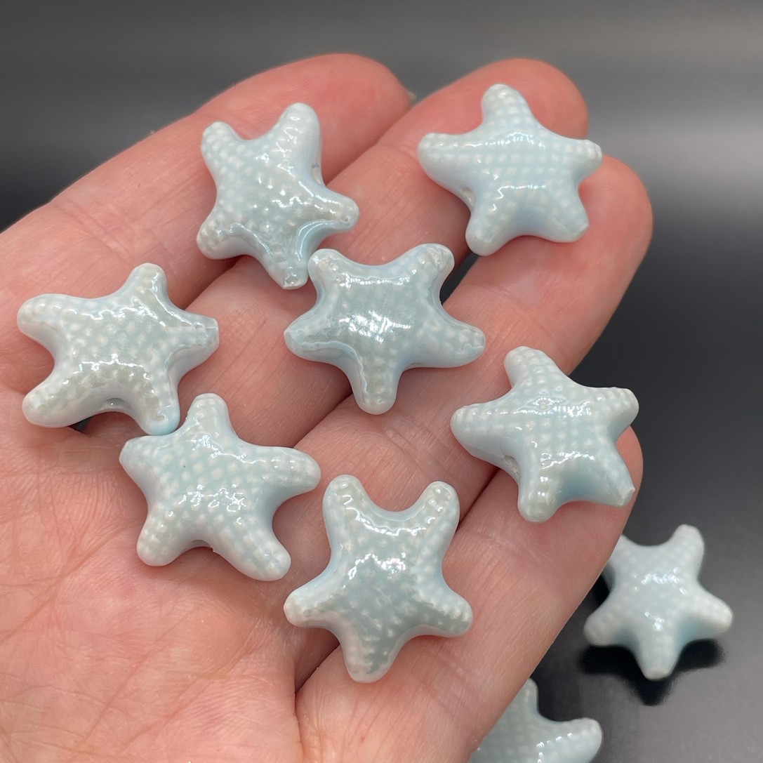 16*18 мм Бусина морская звезда, керамика цвет голубой
