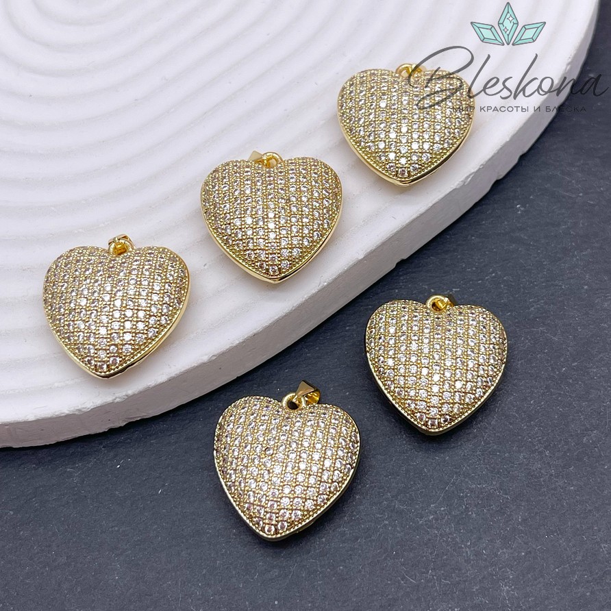 22,5*22 мм Цвет золото, Подвеска  Сердце цирконы