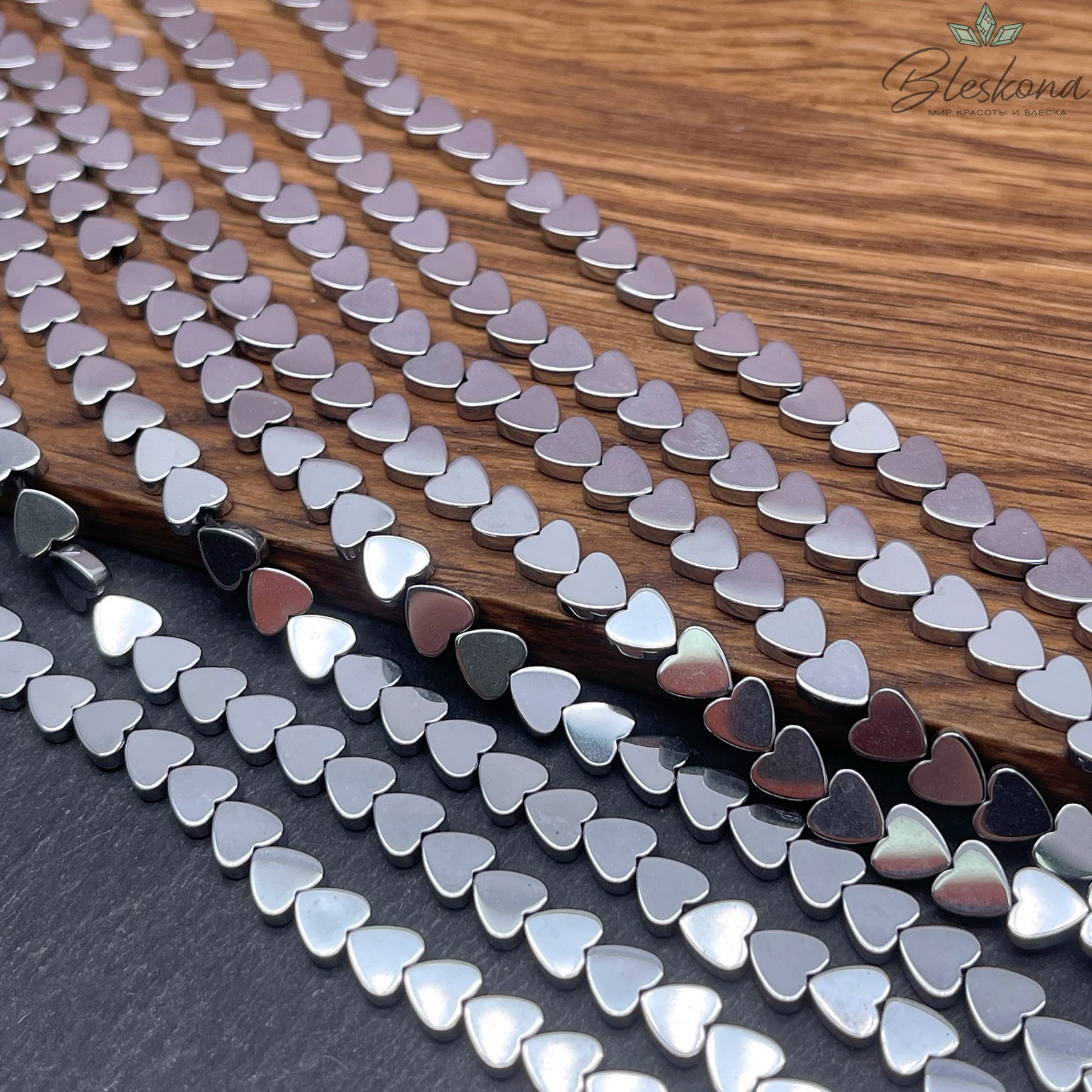 6 мм Гематин, цвет темное серебро, сердце плоское имитация 