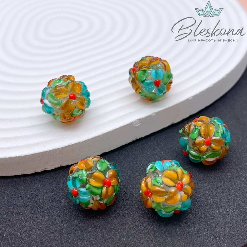 16 мм  Бусина шар цветок оранжевый