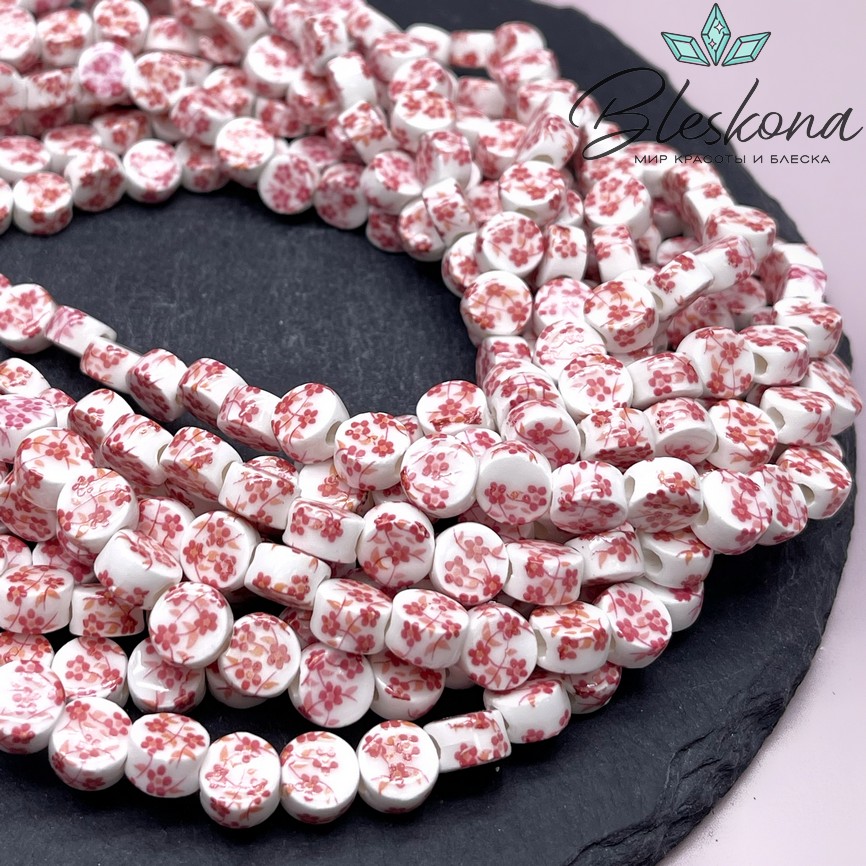 8,5 мм Керамика Бусина таблетка роспись гжель №11