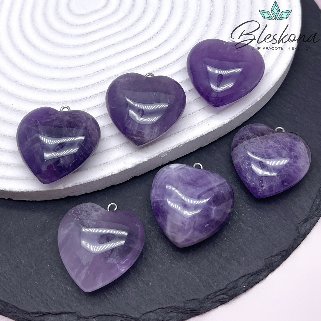 31*30 мм Цвет серебро, Подвеска Сердце пухлое Аметист
