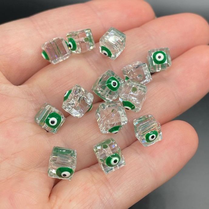 7мм, Стекло Lux форма куб зеленый  глаз уп.5 шт