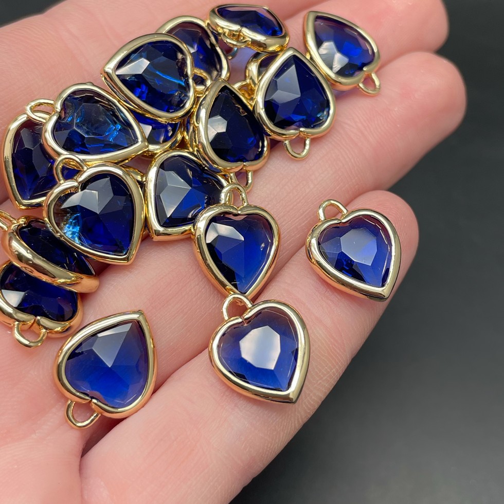 12 мм, Цвет золото, Подвеска сердце стекло синее