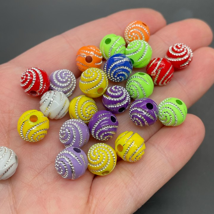 9,5 мм, Бусина шар микс узор уп.10 гр