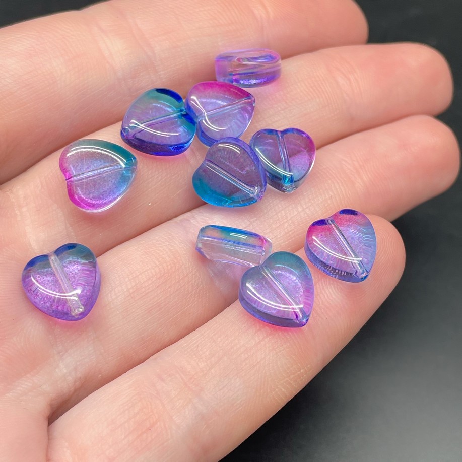 10,5 мм, Стекло сердце сине-фиолетовое  уп.10 шт 