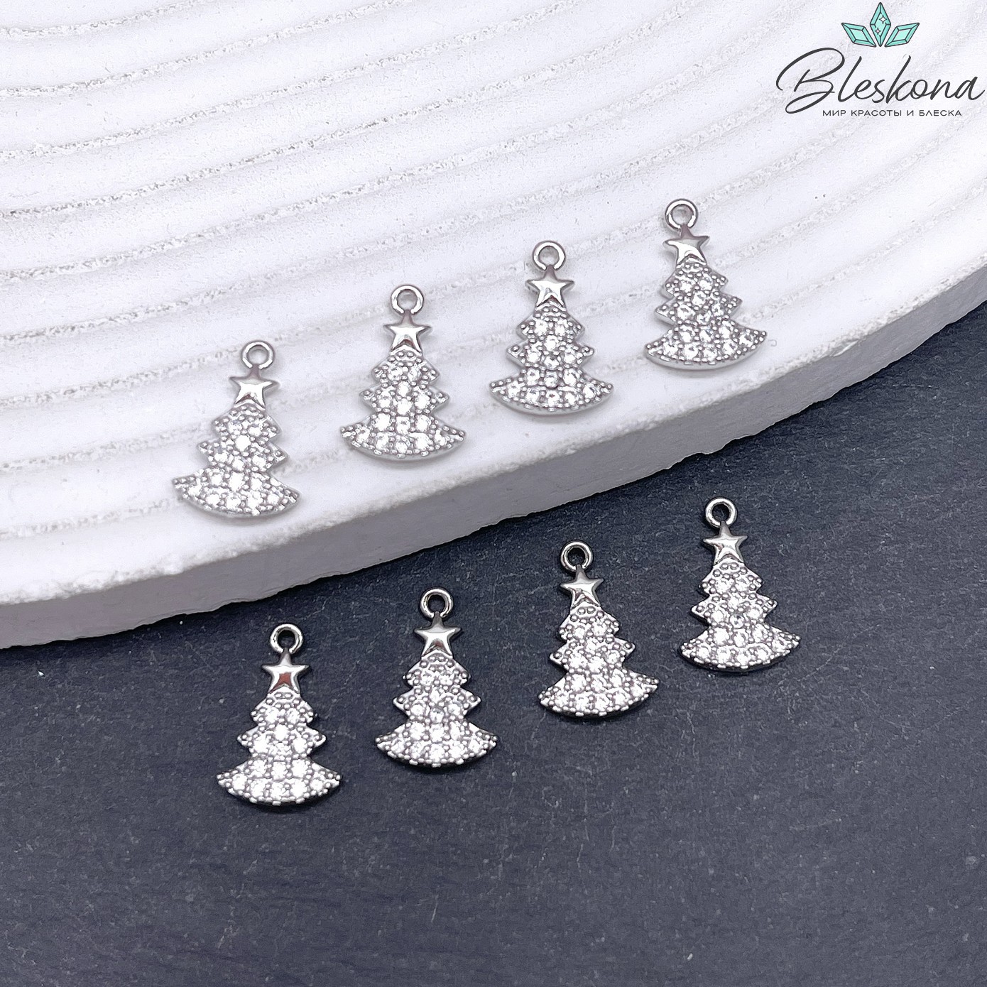 13*9 мм Цвет серебро, Подвеска Елка цирконы 