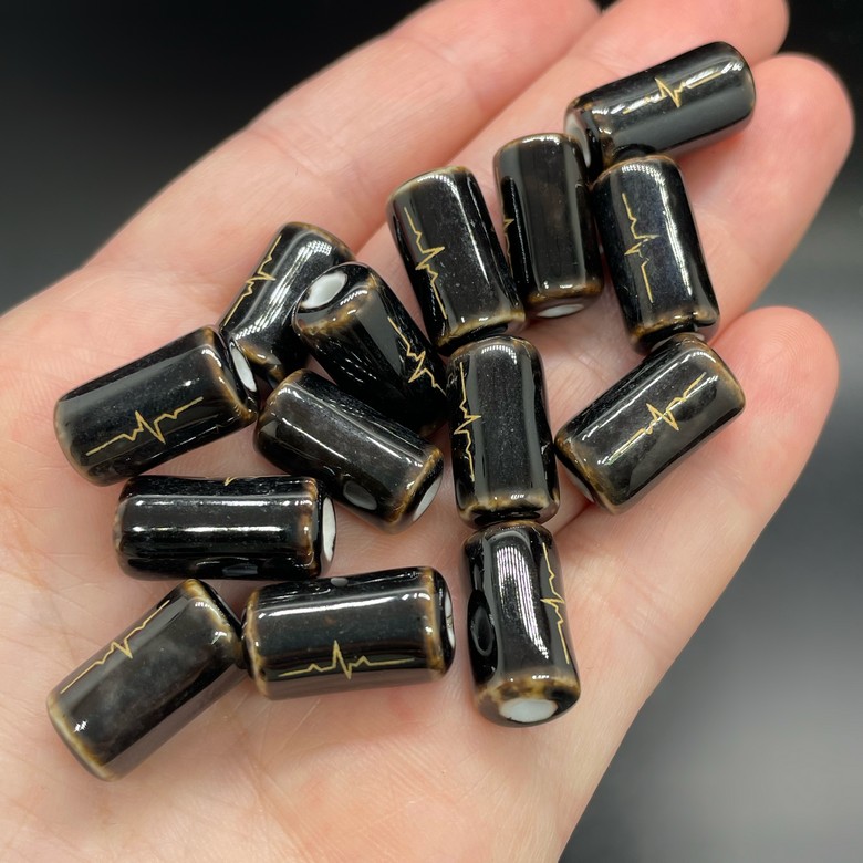 16*9 мм Бусина трубочка, керамика цвет черный пульс