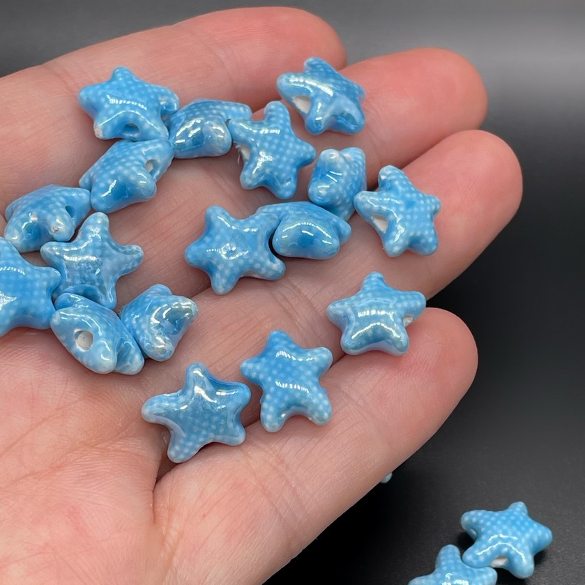 10 мм Бусина морская звезда мини , керамика цвет ярко-голубой