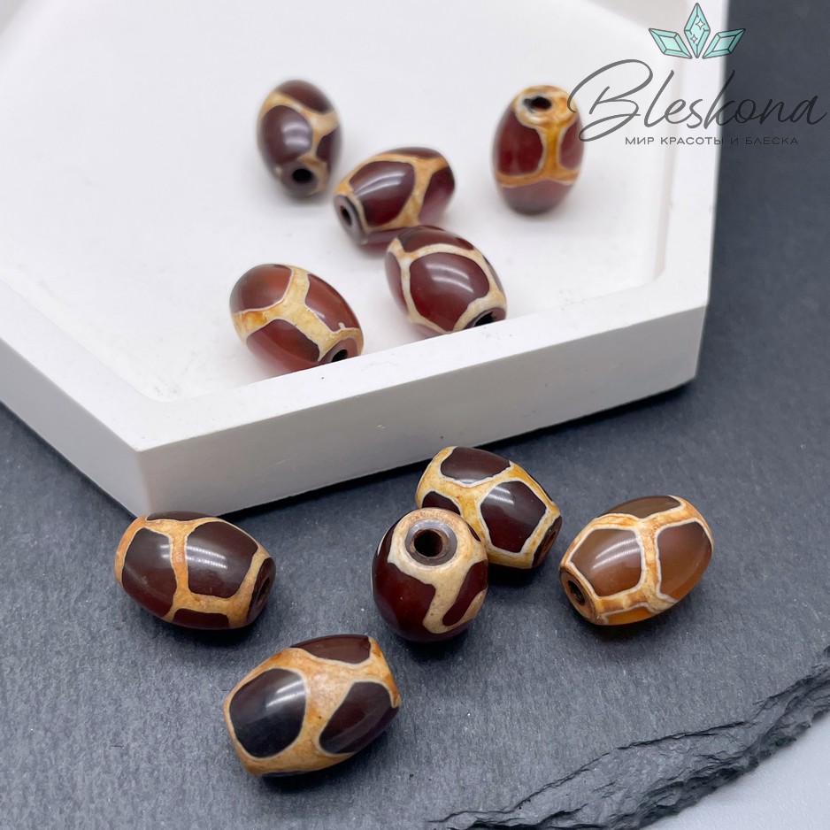 Бусина Дзи Черепаха коричневый бочонок 10*14 мм