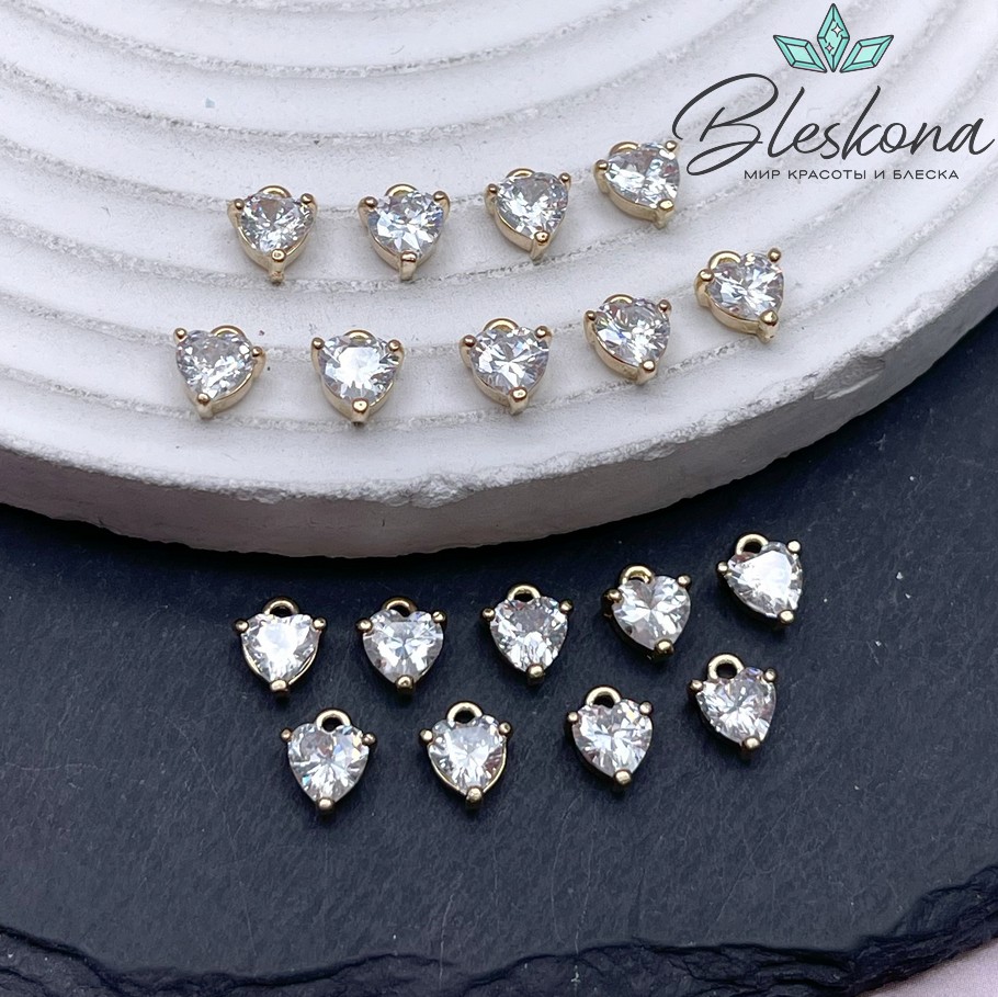 7,5*6 мм Цвет золото, Подвеска сердце мини белый циркон