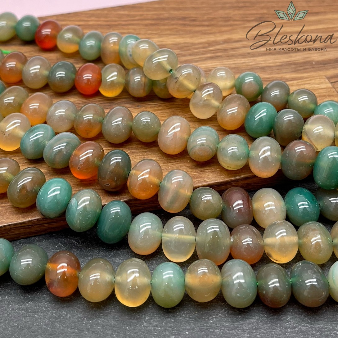 Агат зелено- коричневый (тонированный)  галтовка 9*13 мм