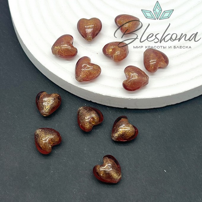 12 мм Бусина сердце лиловое с золотом