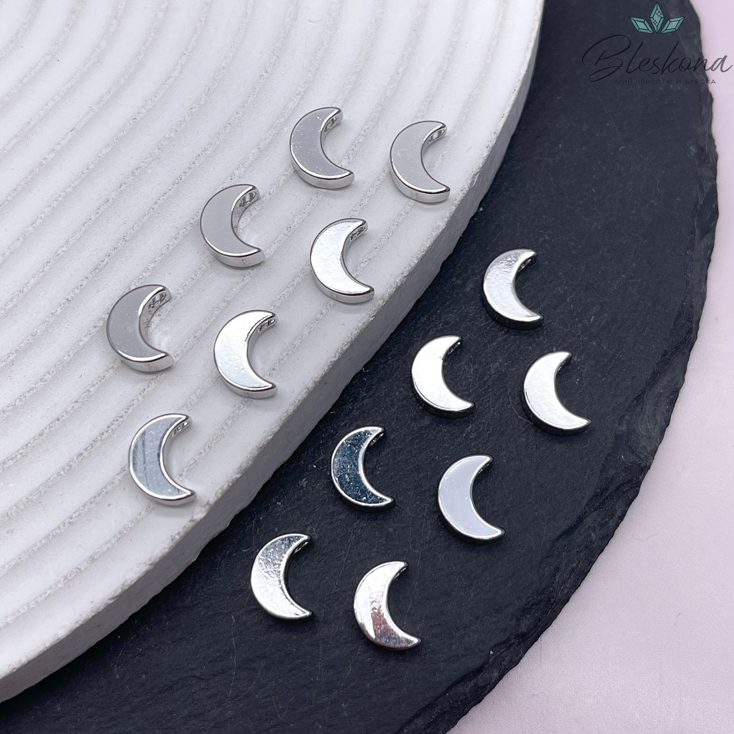 9*7мм,  Цвет серебро, Подвеска Луна, гладкая 