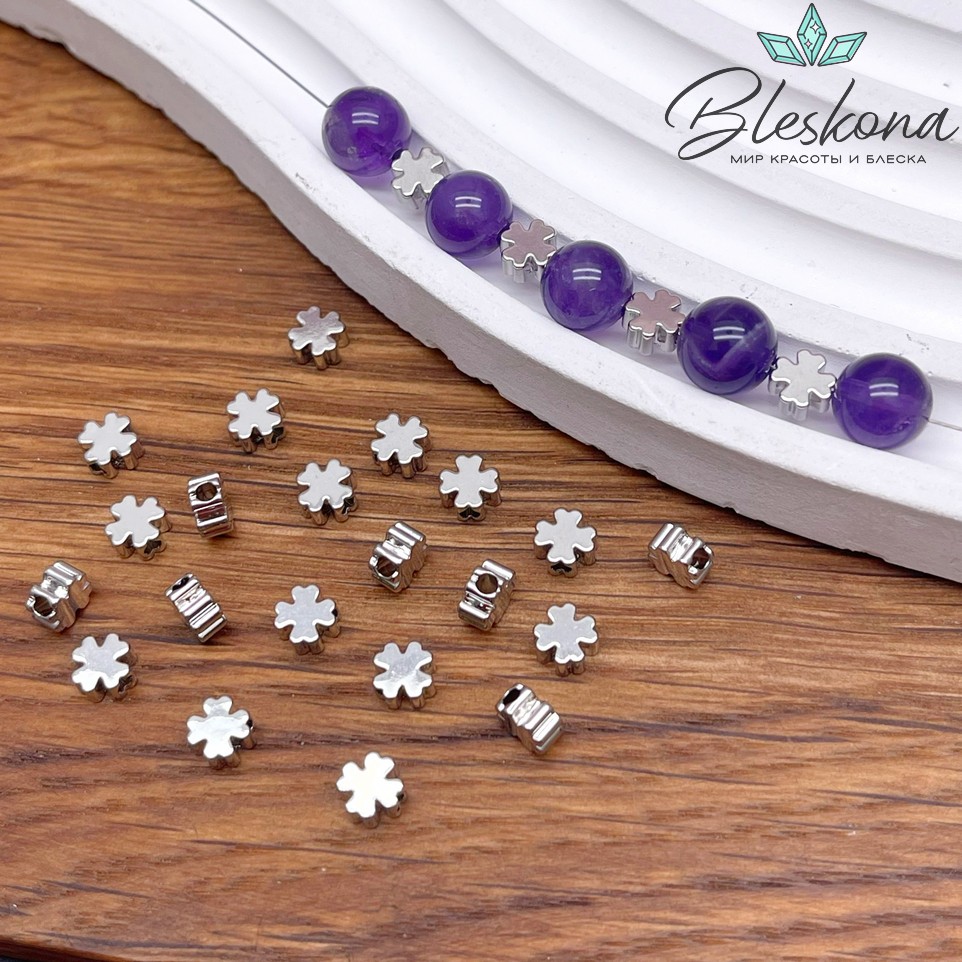 Бусина Клевер гладкая, цвет серебро 5*5мм Люкс 